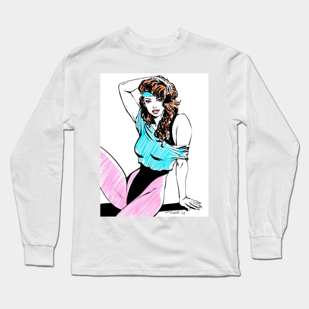 80´s Aerobics Girl Long Sleeve T-Shirt by Pablo Romero Art